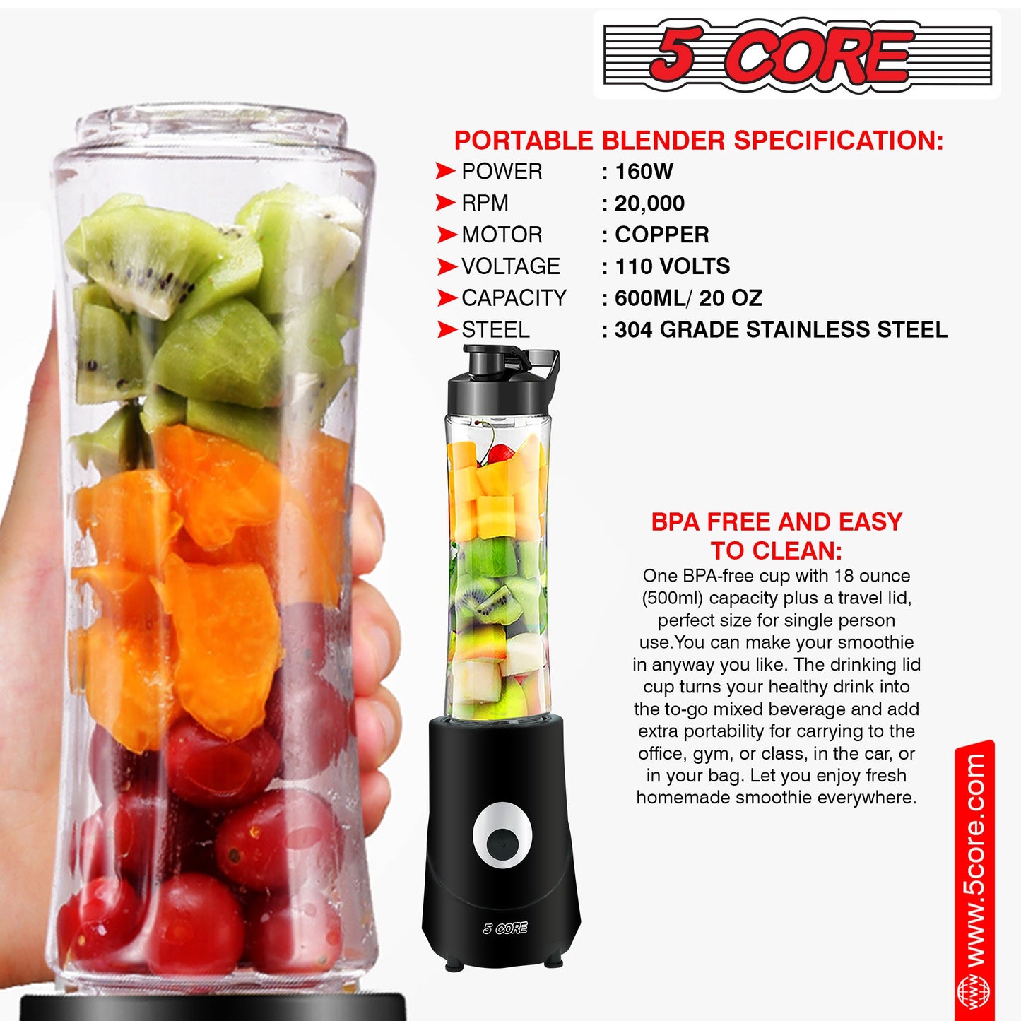 Personal Blender for Kitchen 20Oz Capacity 160W