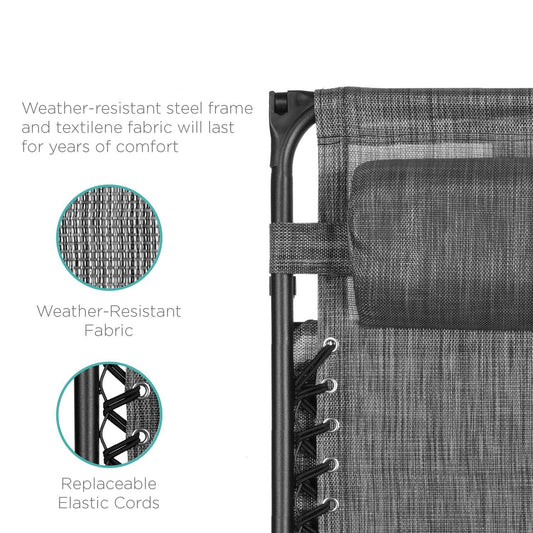 Grey Zero Gravity Folding Reclining Patio Lounge Chair with Canopy Sun Shade