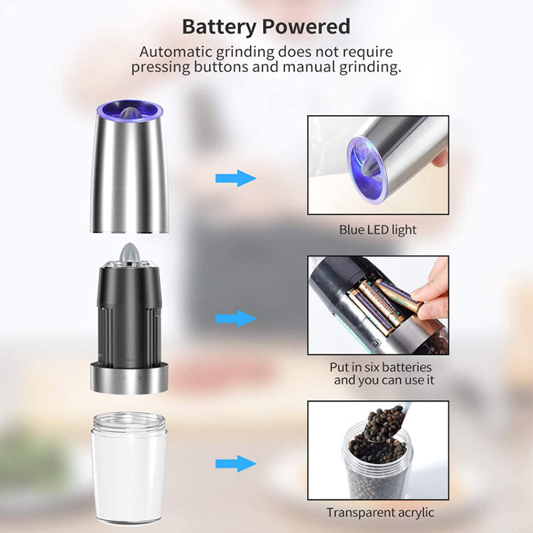 Stainless Silver Automatic Salt and Pepper Electric Grinder Set