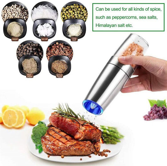 Stainless Silver Automatic Salt and Pepper Electric Grinder Set